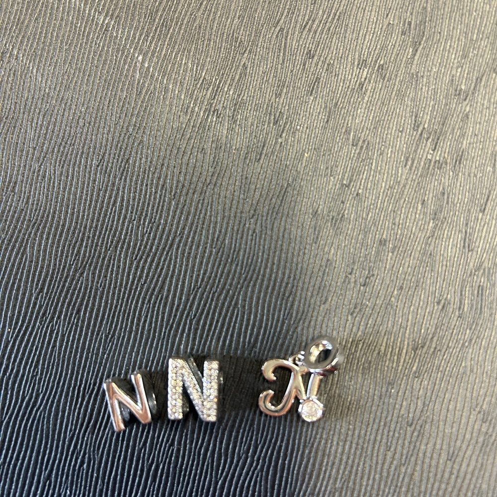 Pandora “N” Silver Initial Charms with Rhinestones